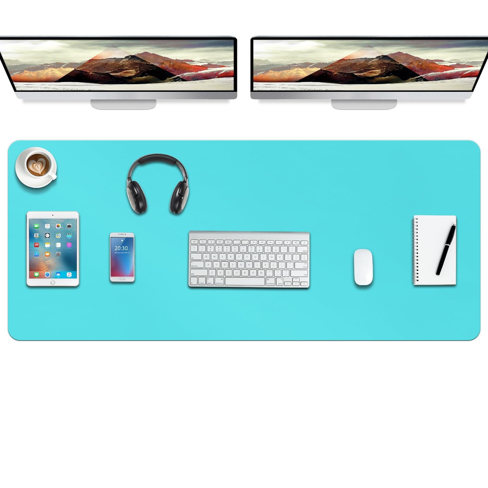 Leather Desk Pad Protector NonSlip Waterproof Blotter 47x24 Inch Bright Blue