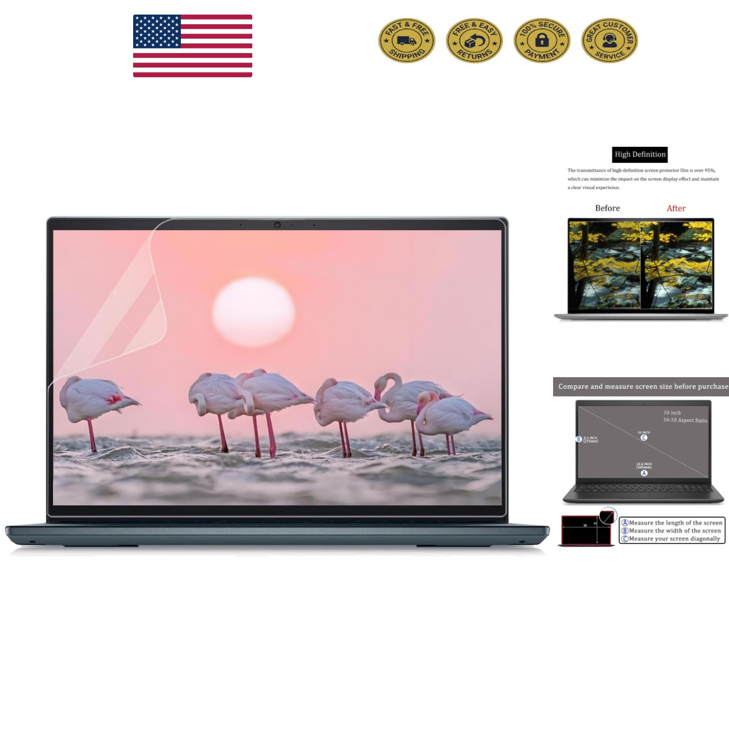 Durable 16" Laptop Screen Protectors - 5H Scratch & Water Resistance (3 Pack)