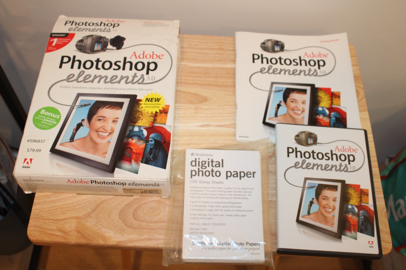 ADOBE Photoshop Elements 3.0 PC w/ INSTALL KEY + 100 4"X6" Photo Paper BIG BOX