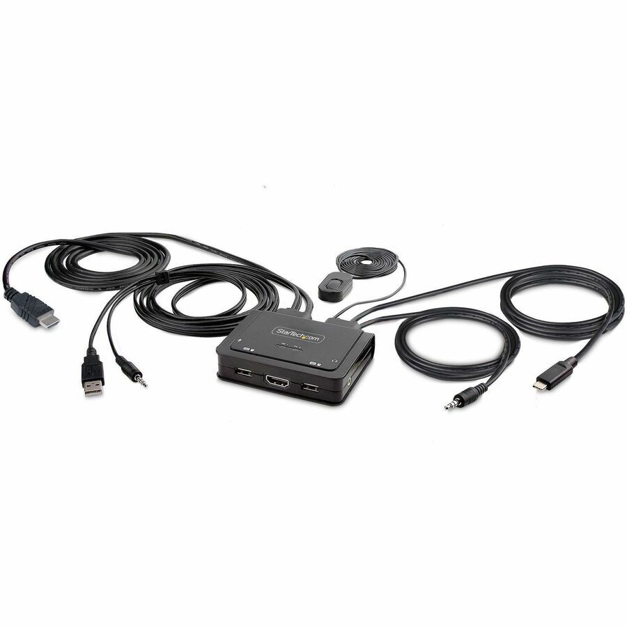 StarTech 2-Port Hybrid USB-C HDMI Cable KVM Switch, 4K 60Hz, Compact KVM with