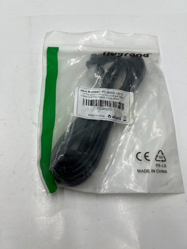 12 foot 18 AWG Angled 2-Slot Non-Polarized Power Cord IEC320 C7 to Nema 1-15P
