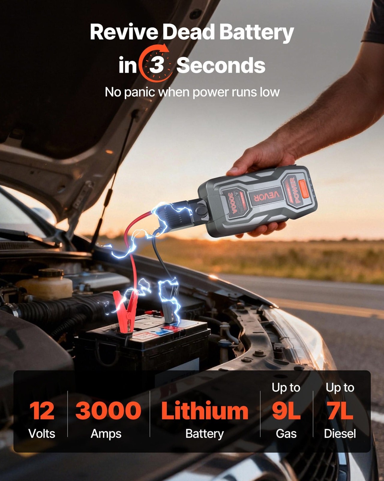  Jump Starter, 3000A Peak, Car Jumper Starter Battery Pack, 12V Portable Lithium