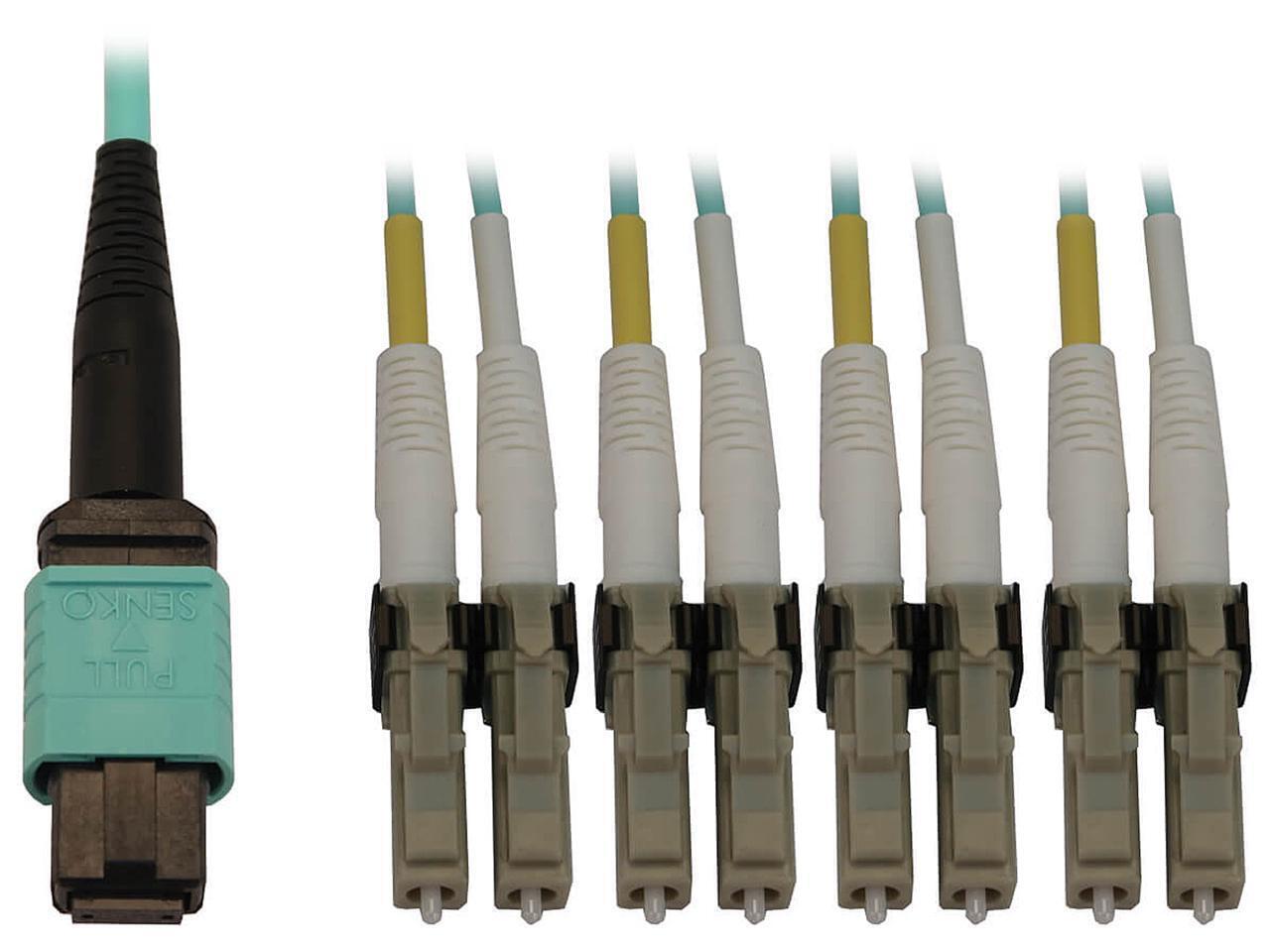 Tripp Lite Switchable Fiber Patch Cable, 50/125 OM3 MTP/MPO to 4x Duplex LC (F/M