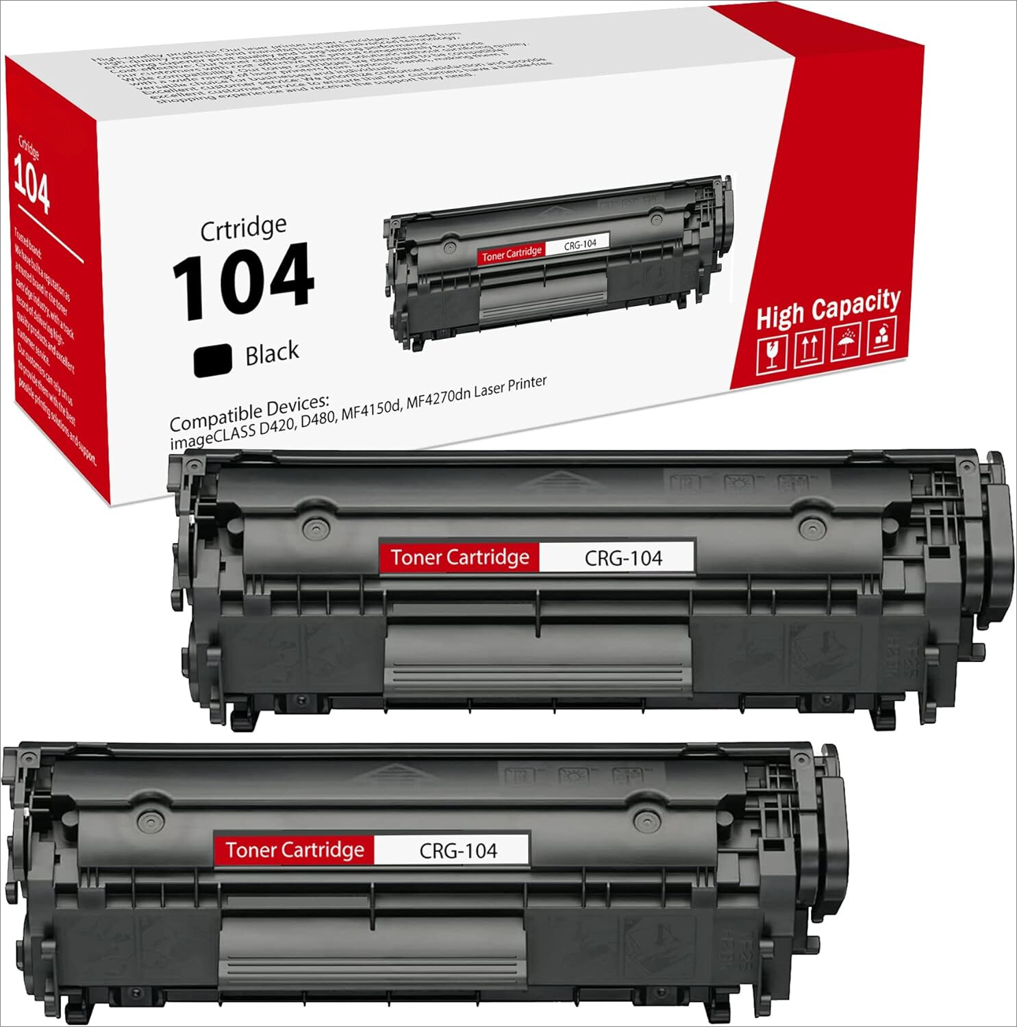 2Pack 104 FX10 Black Toner For Canon 104 Printers ImageClass MF4150 MF4350D D420