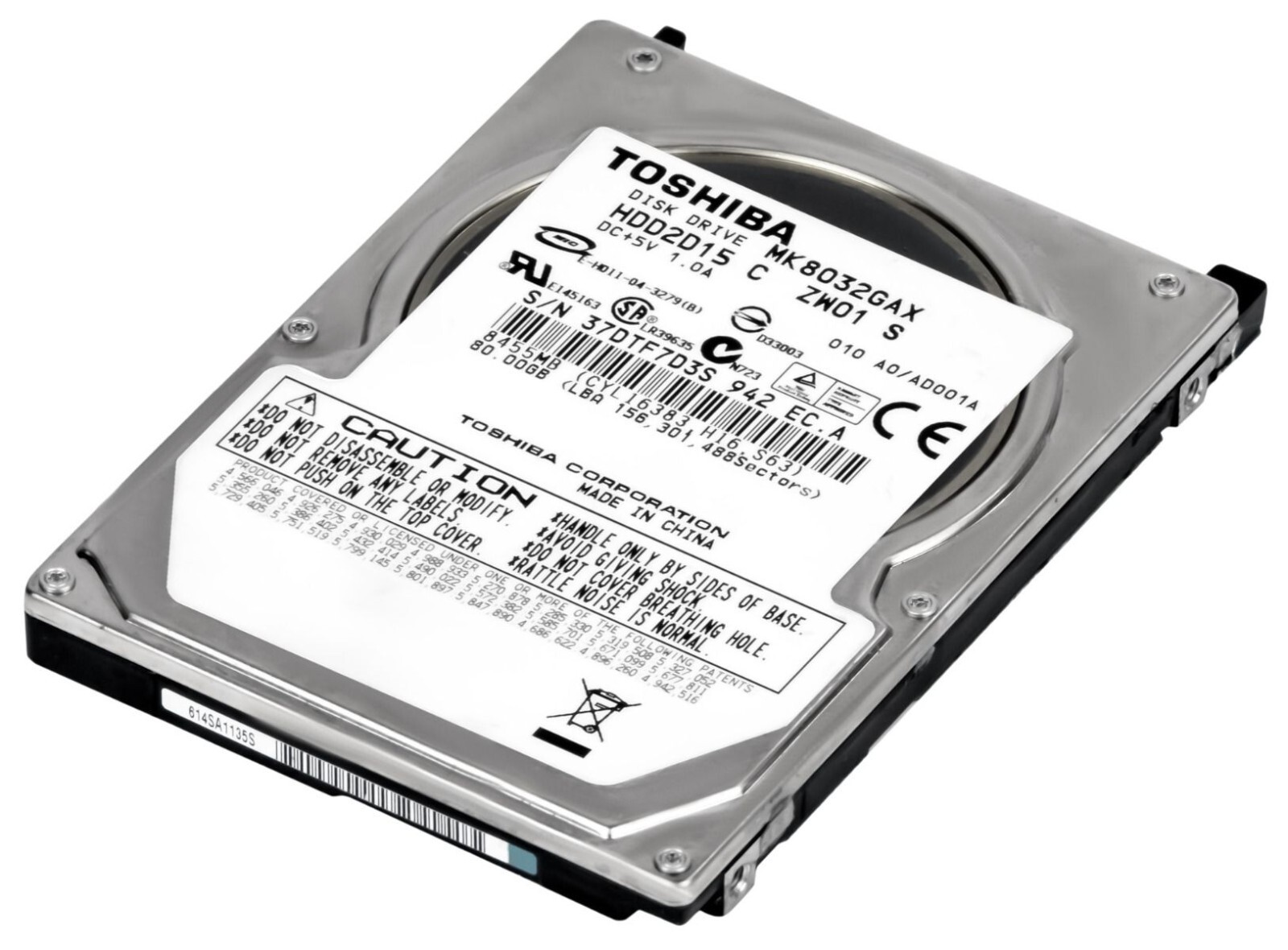 HARD DRIVE TOSHIBA MK8032GAX 80GB 5.4K 8MB ATA 2.5''
