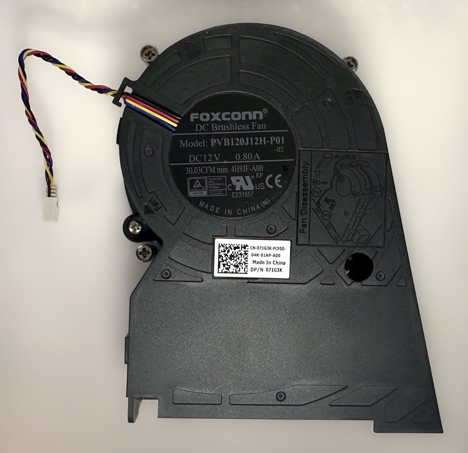 FOXCONN DC Brushless Fan Model PVB120J12H-P01 DC12V 0.80 A CPU Cooler