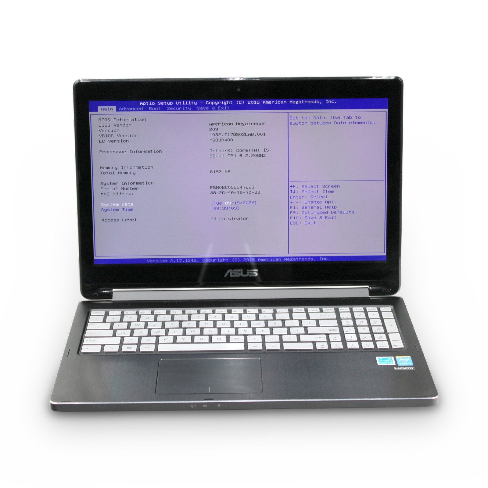 ASUS Q502LAB 15.6in Touch i5-5200U 8GB FHD Grade A No OS, Drive, Power Cord