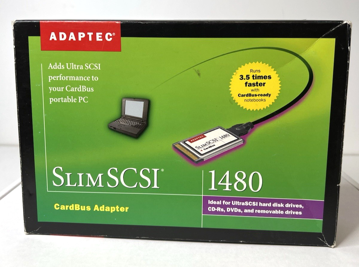 Adaptec SlimSCSI 1480 CardBus Ultra-SCSI Adapter PC Card Kit APA-1480A NEW(30C)