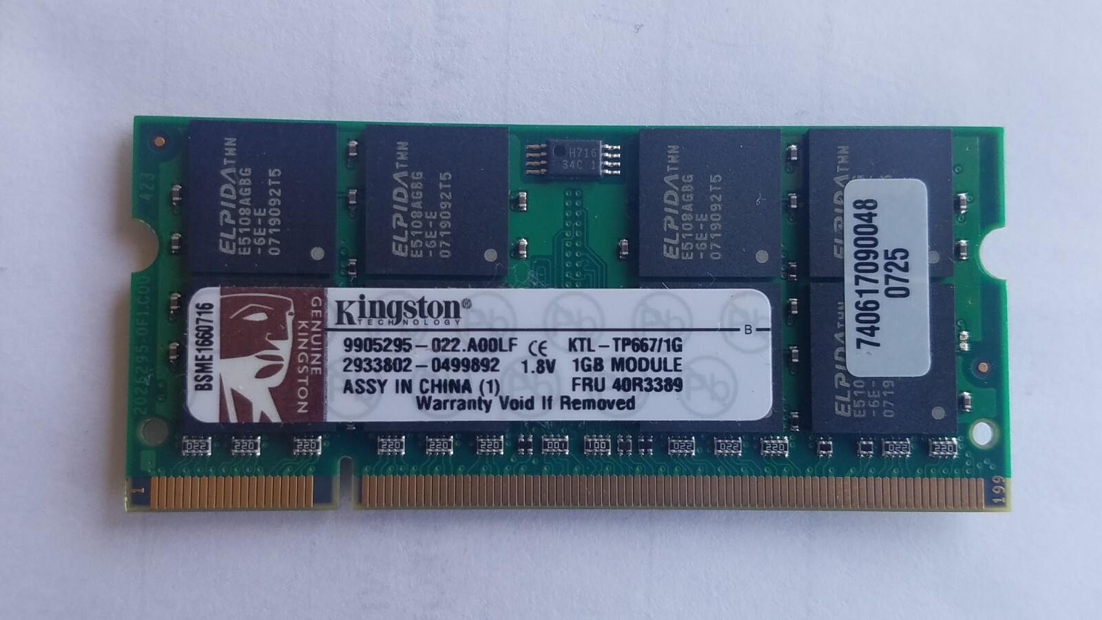 Kingston KTL-TP667/1G 1GB PC2-5300 SO-DIMM 667MHz DDR2 Laptop Memory Sealed NEW