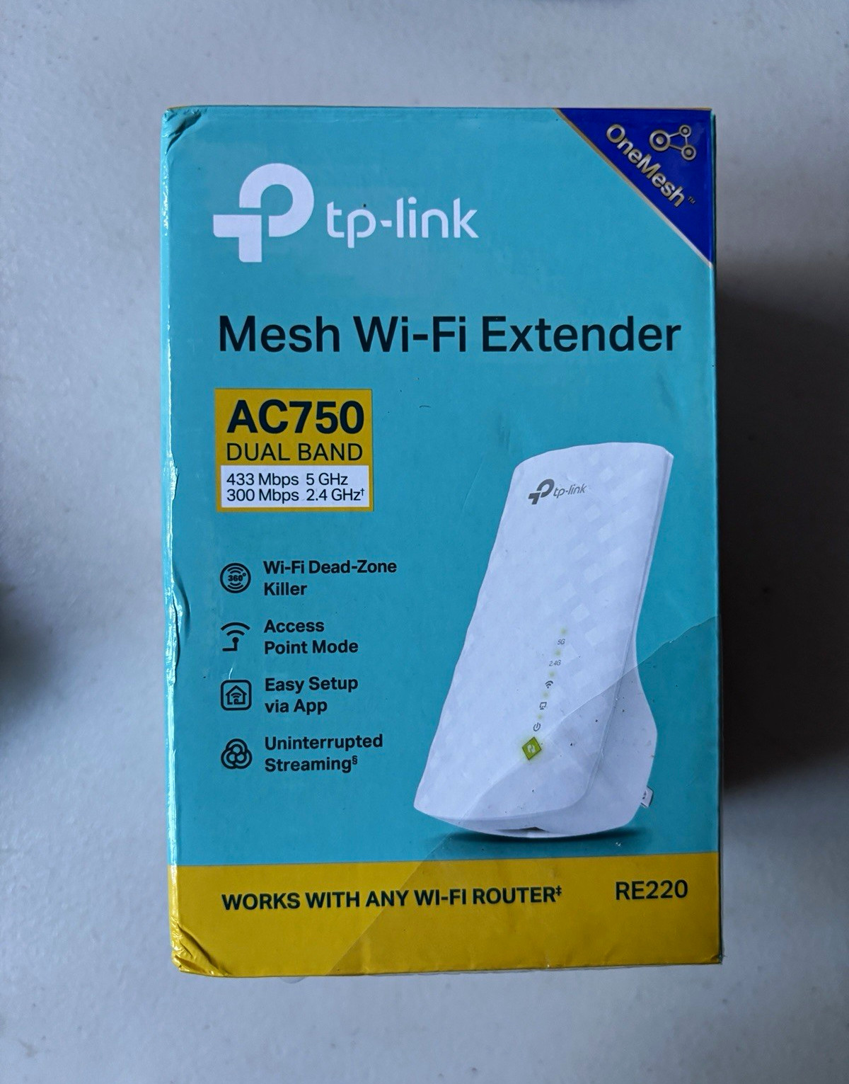 TP-Link RE220 AC750 Dual-Band OneMesh Wi-Fi Extender WPS AP Mode, White