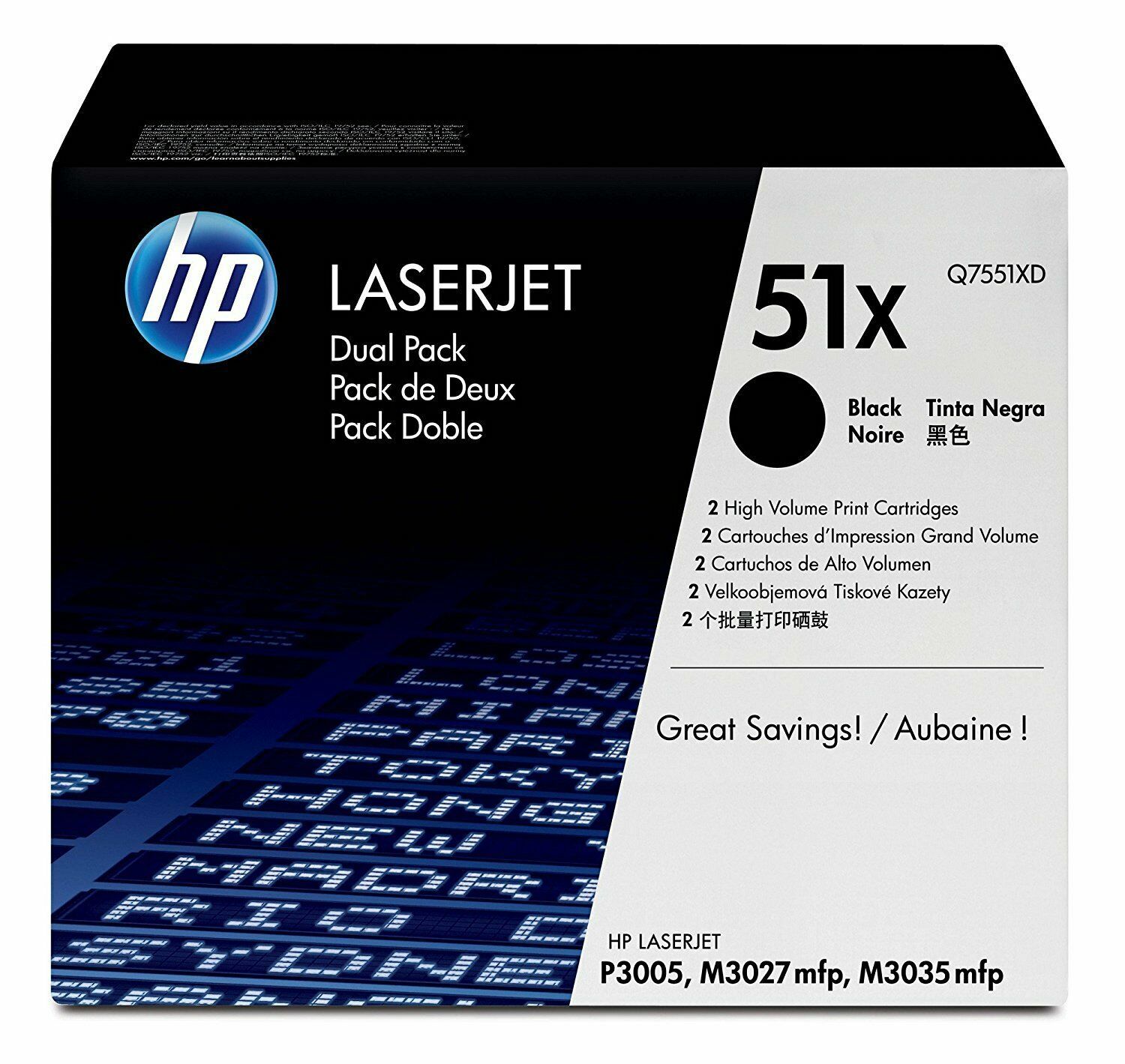  HP LaserJet P3005 M3027mfp M3035mfp Dual Pack Toner HP Q7551XD 51X