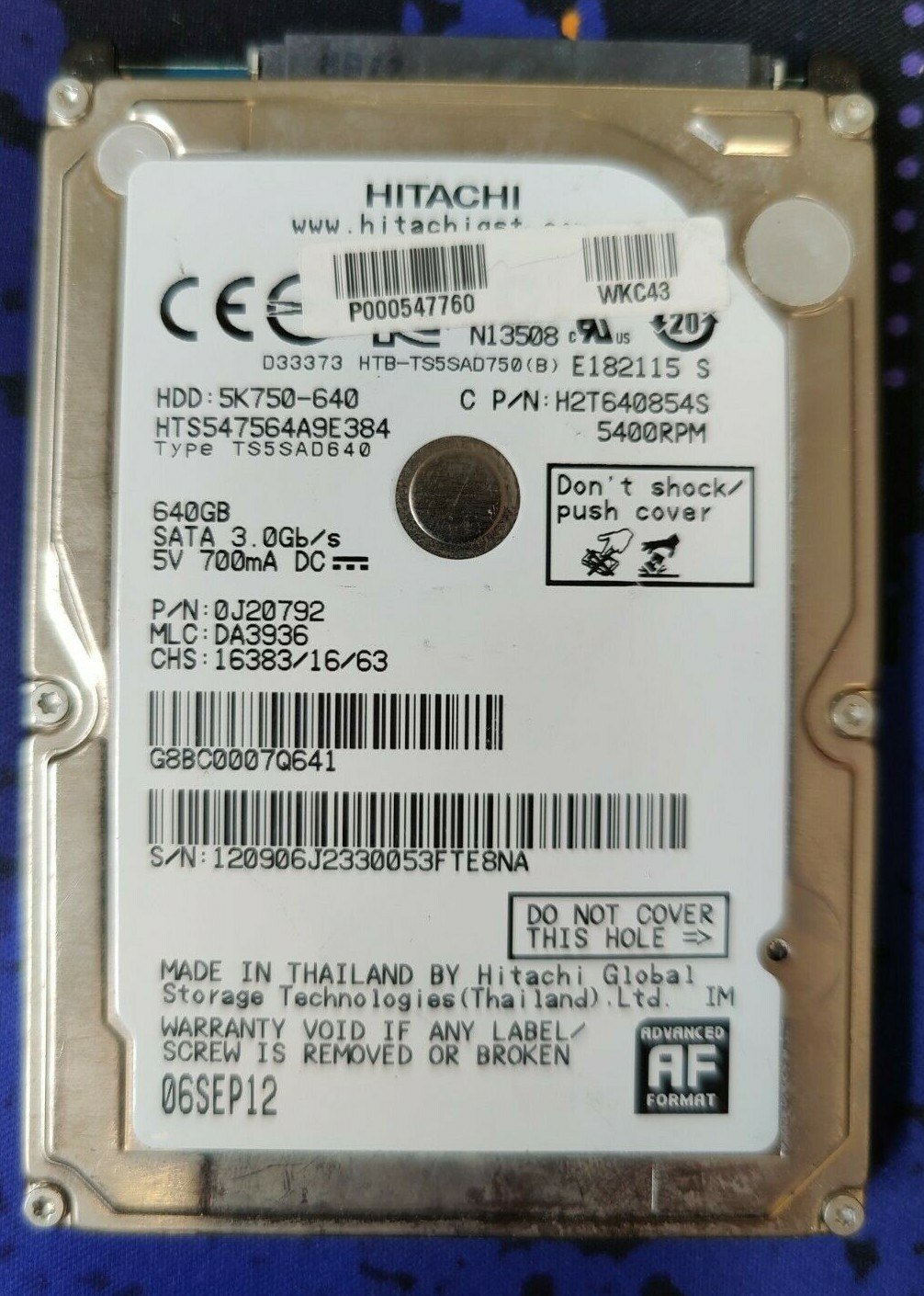 Hitachi 640 GB Hard Drive HTS547564A9E384