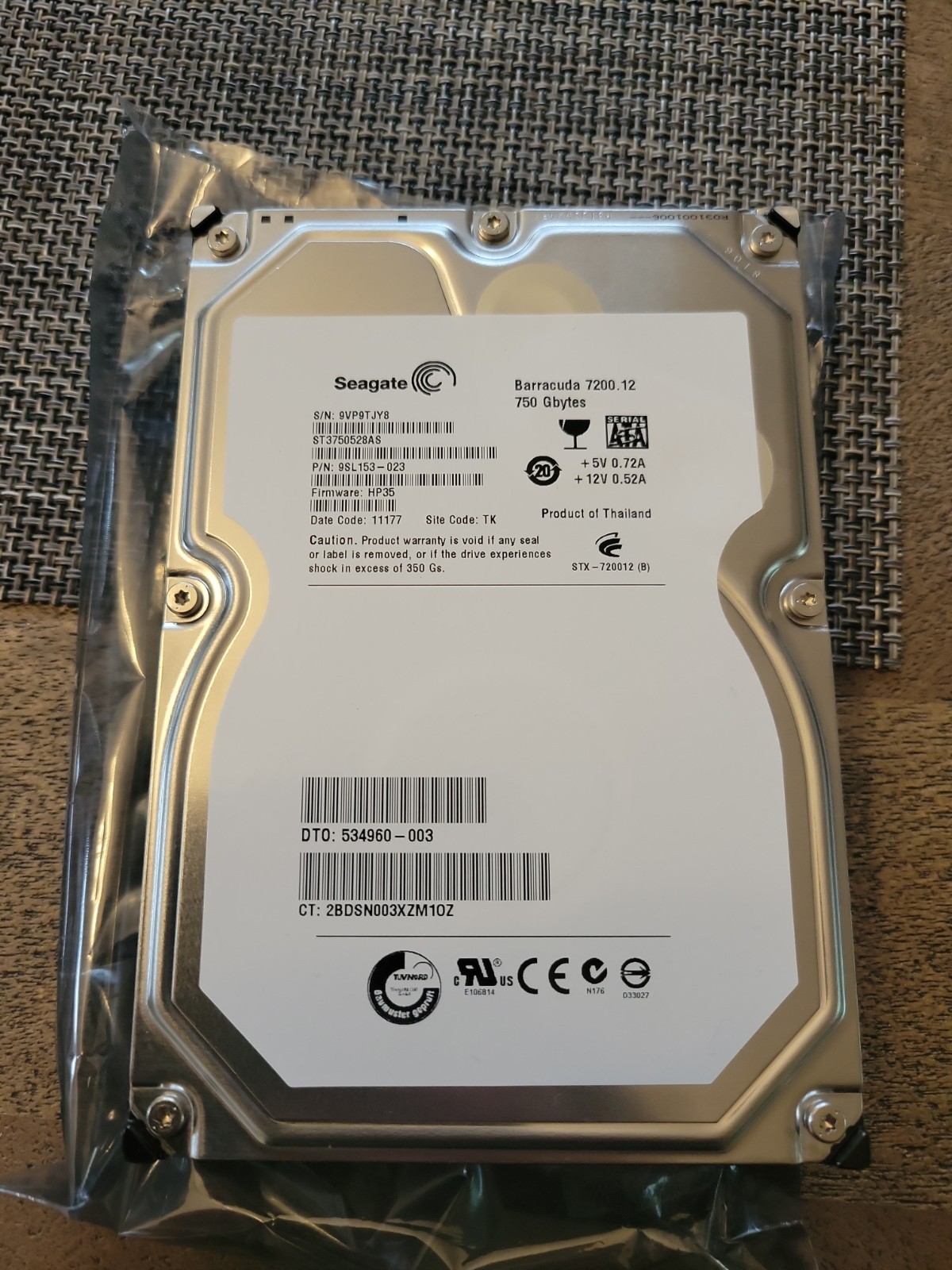 Seagate ST3750528AS 750GB PN 9SL153-022 FW HP35 SATA 3.5" HD DC 11013 WU