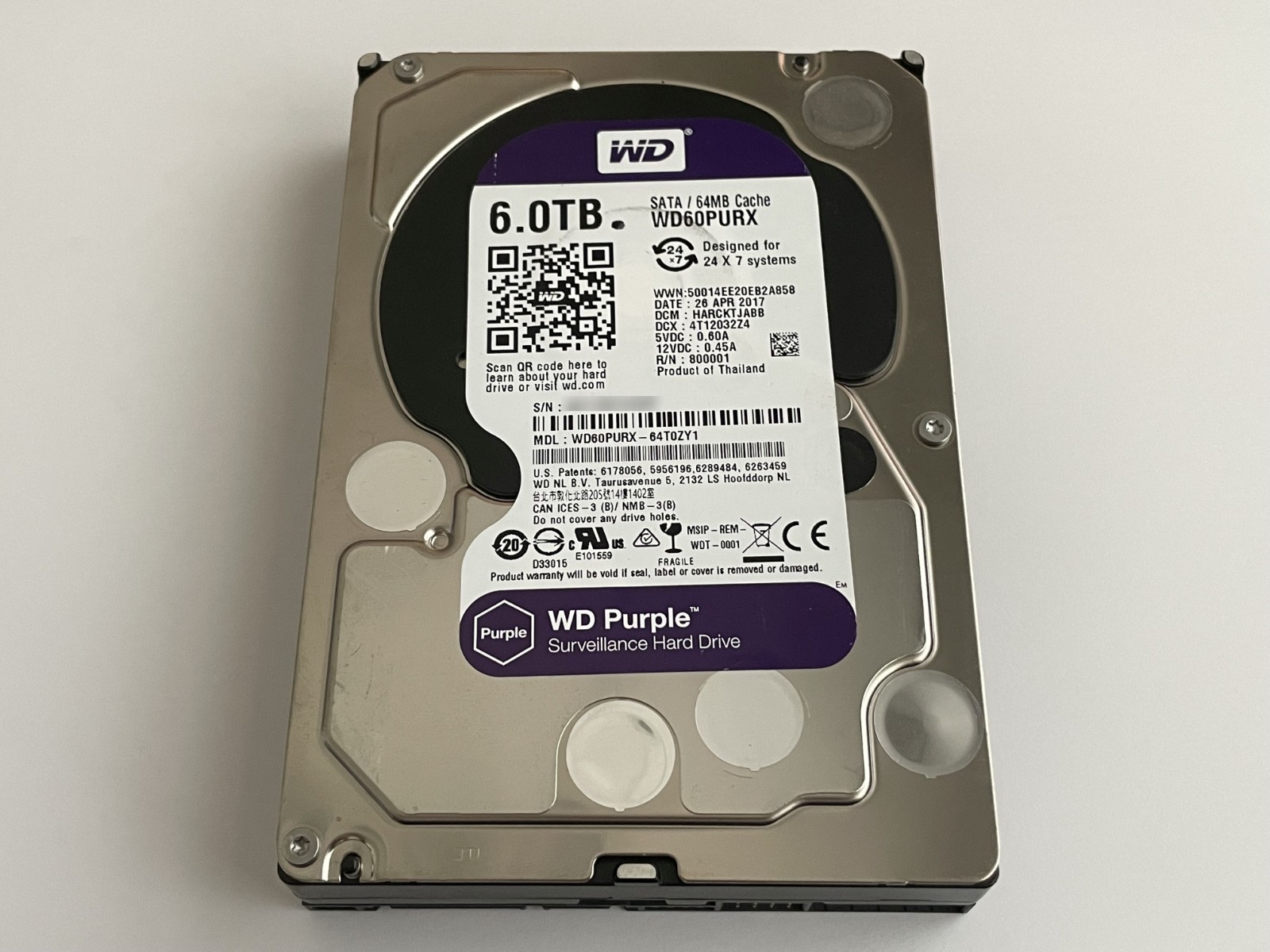 Western Digital 6TB WD Purple 3.5" SATA Surveillance Hard Drive WD60PURX