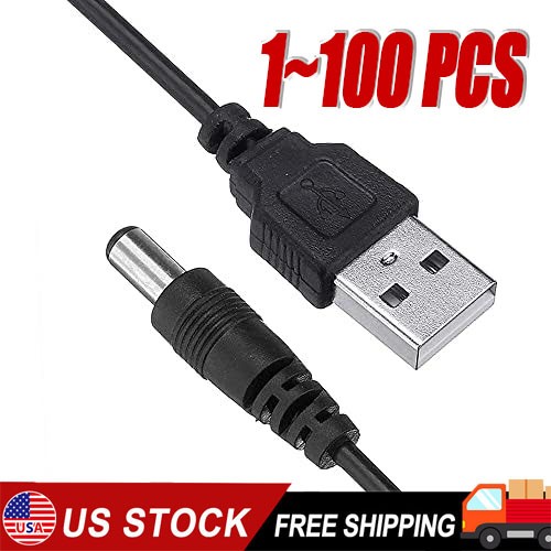 50cm/100cm USB to 5.5mm x 2.1mm Male Coaxial Barrel 5V DC Power Cable LOT