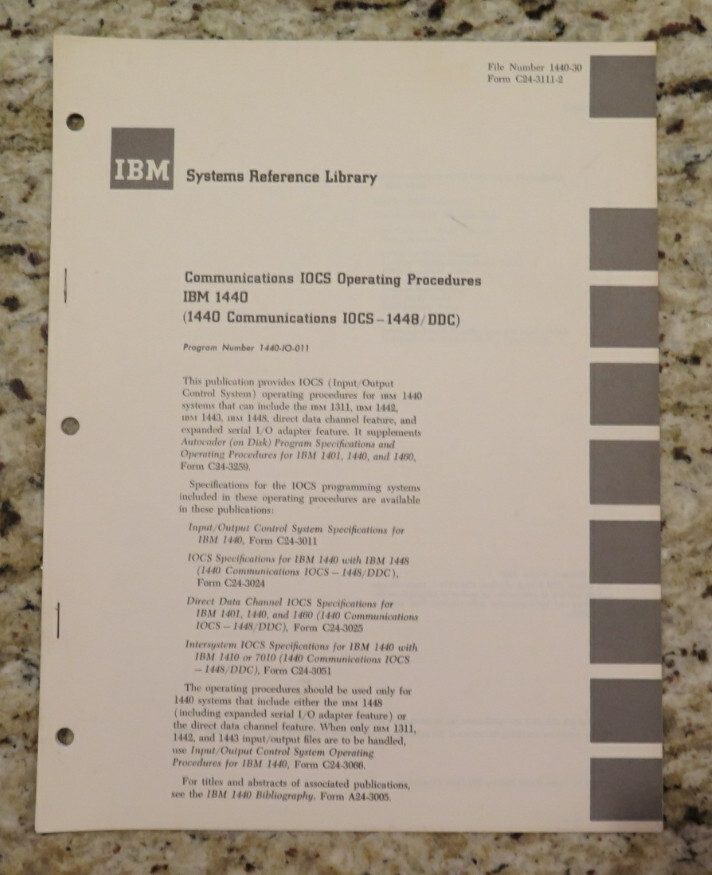 Vintage IBM 1440 Communications IOCS  - 1448/DDC Library SRL dated August 1964