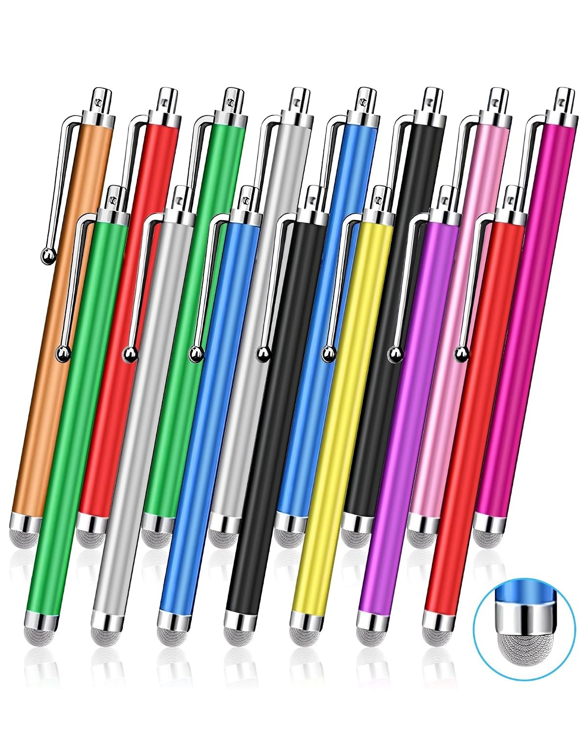 Universal Fiber Tip Stylus Pens 15 Pcs Touchscreen Stylus Set Yellow White Red