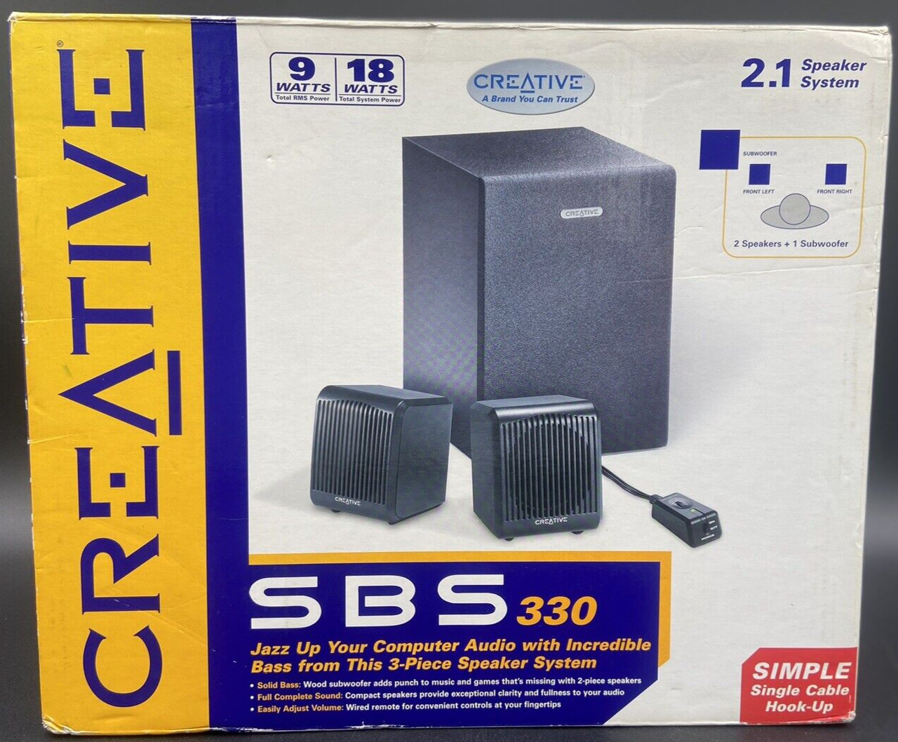 New In Box Creative Labs SBS 2.1 330 18 Watt Speaker Audio Clarity System Black