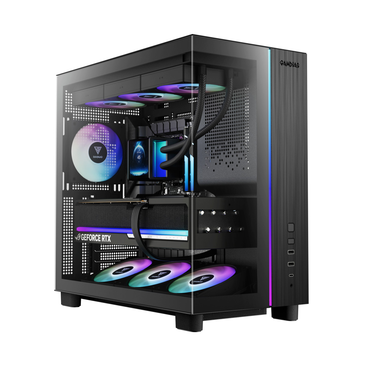 GAMDIAS ATLAS M4 PC Case Mid-Tower SPCC & ABS & Tempered glass ARGB PWM Fans