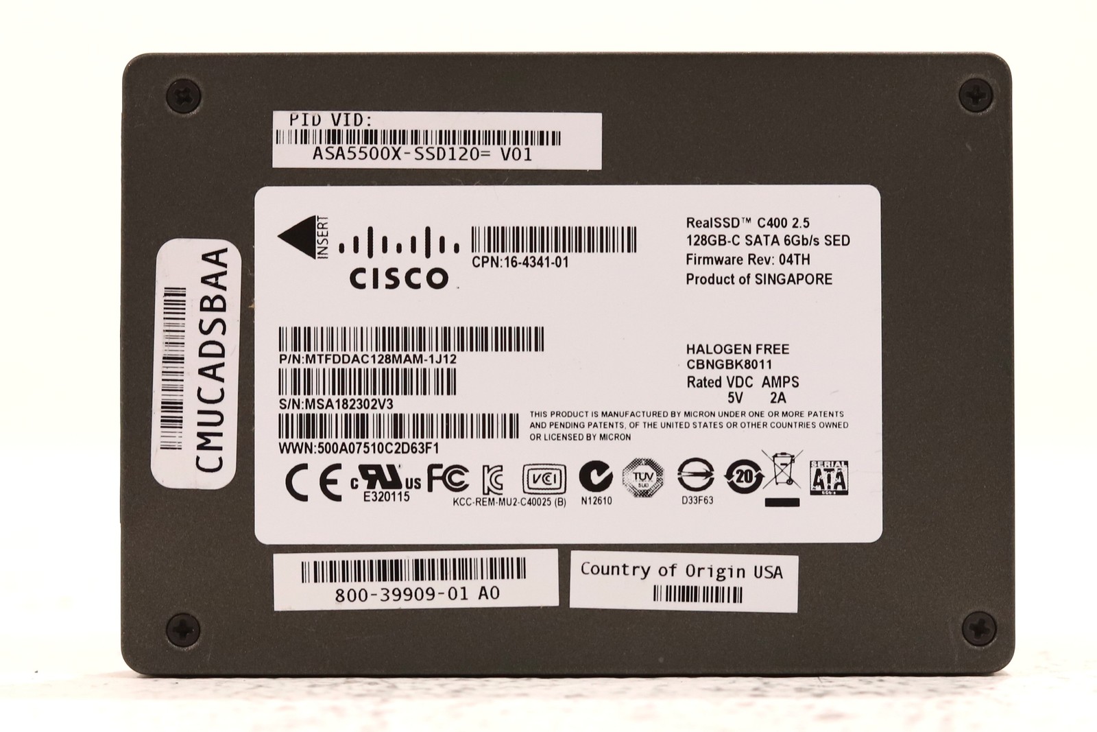 Cisco MTFDDAC128MAM C400 128GB 2.5" 6Gb/s SATA SED SSD P/N: 16-4341-01 Tested