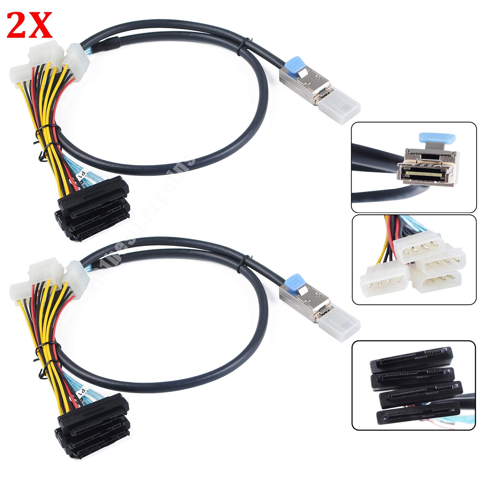 2pcs SAS SATA Mini SAS 26P SFF-8088 to 4 SFF 8482 SAS 29P SAS Power Cabe 1m