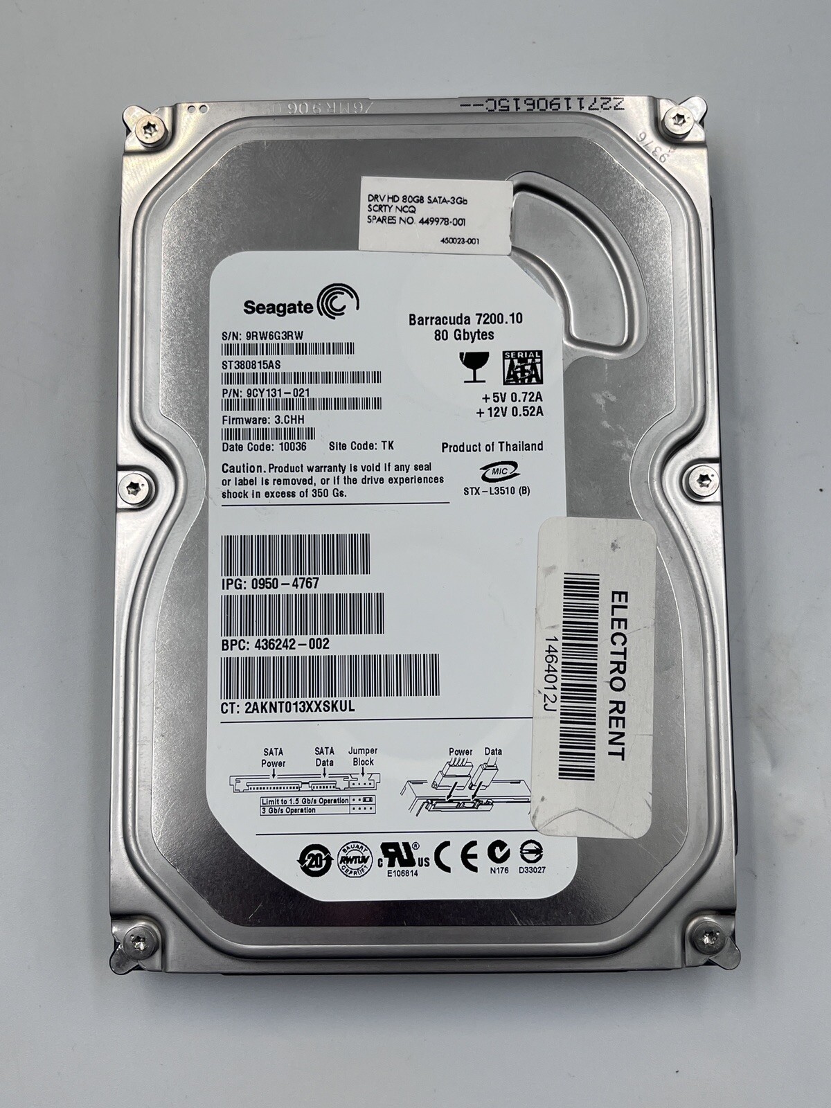 Seagate barracuda 7200.10 80 GB SATA Von 3,5 '' HDD (Not Reading)