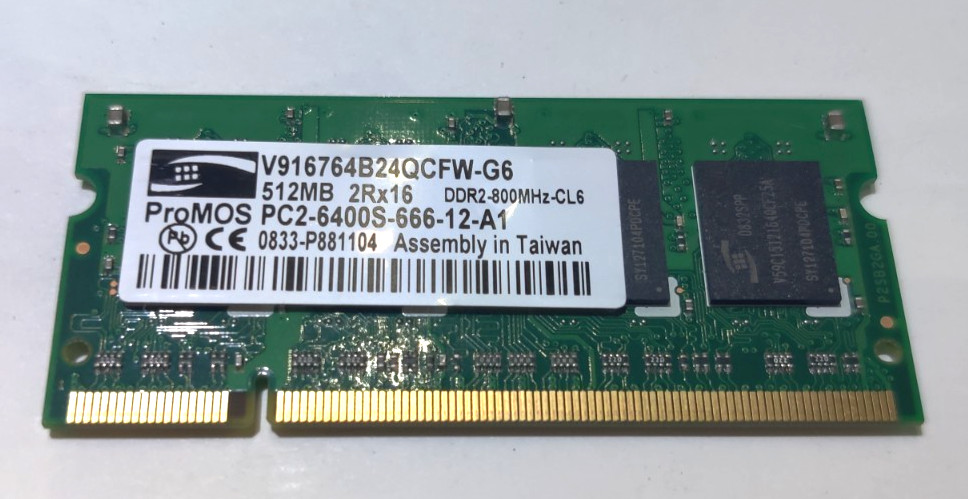 ProMOS V916764B24QCFW-G8 512MB 2Rx16 DDR2-800MHz-CL6 PC2-6400S-666-12A1