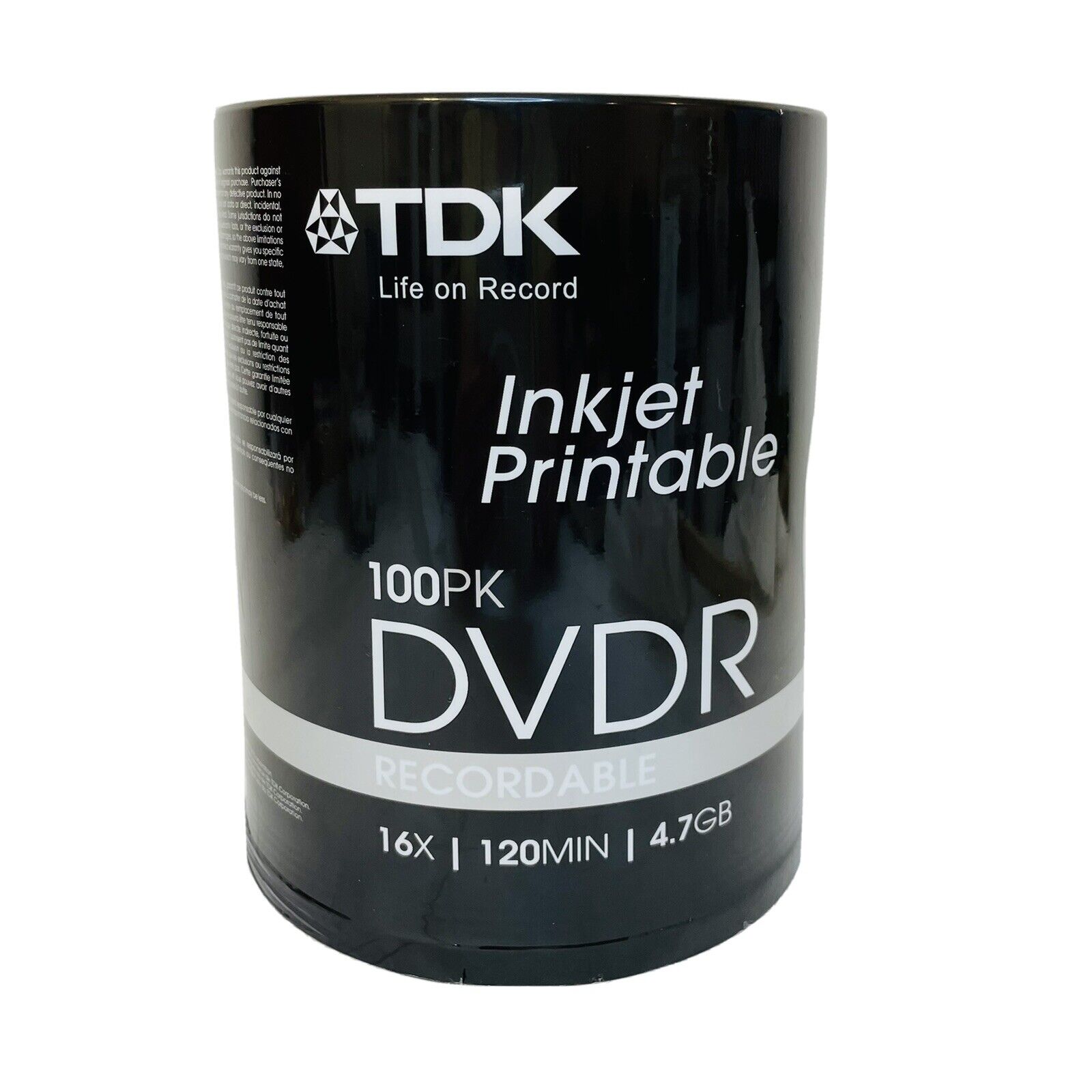 TDK Inkjet Printable DVDR 100 Pack 120 min 4.7G NEW Factory Sealed