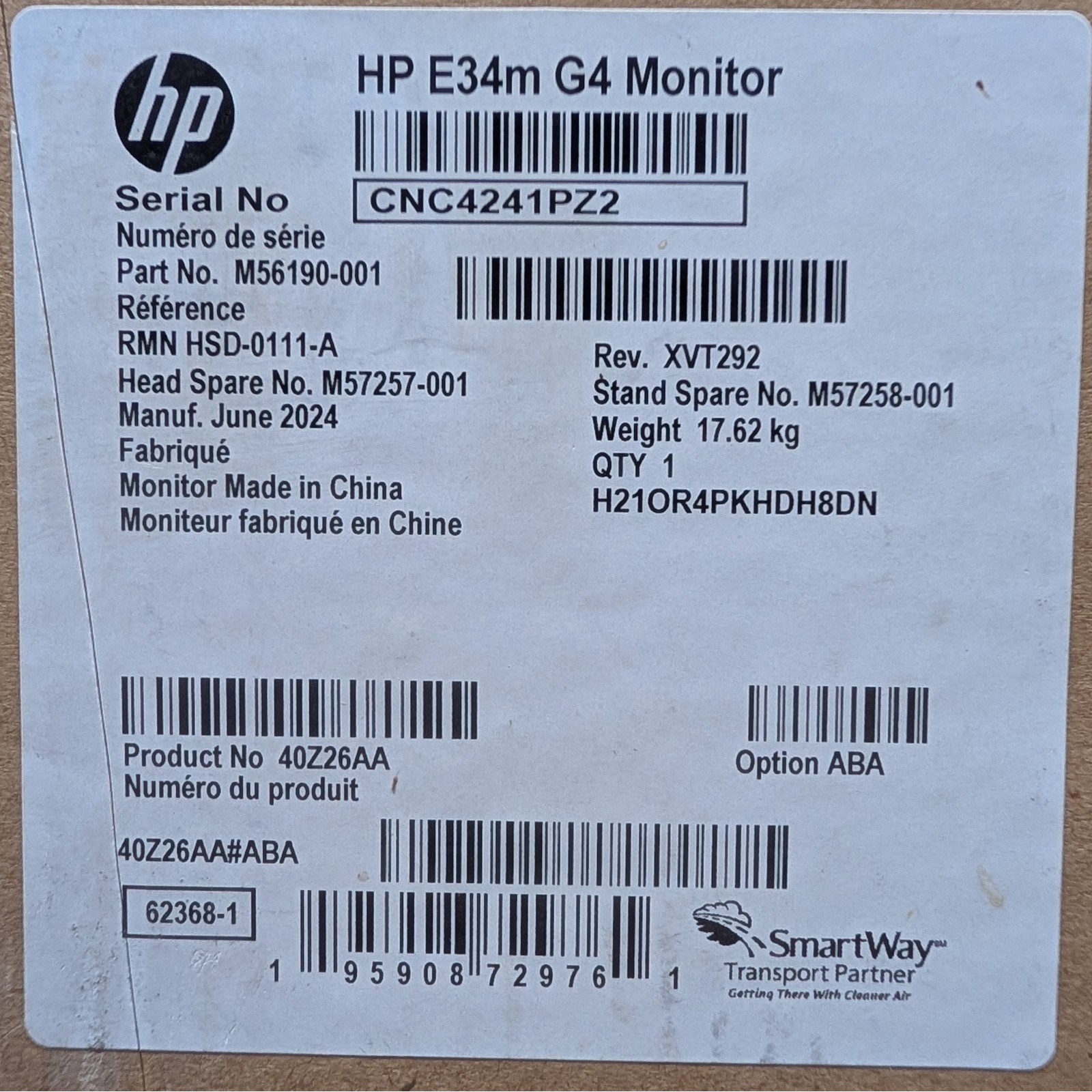 HP E34m G4 34" WQHD Curved USB-C Conferencing Monitor NEW in Box 40Z26AA