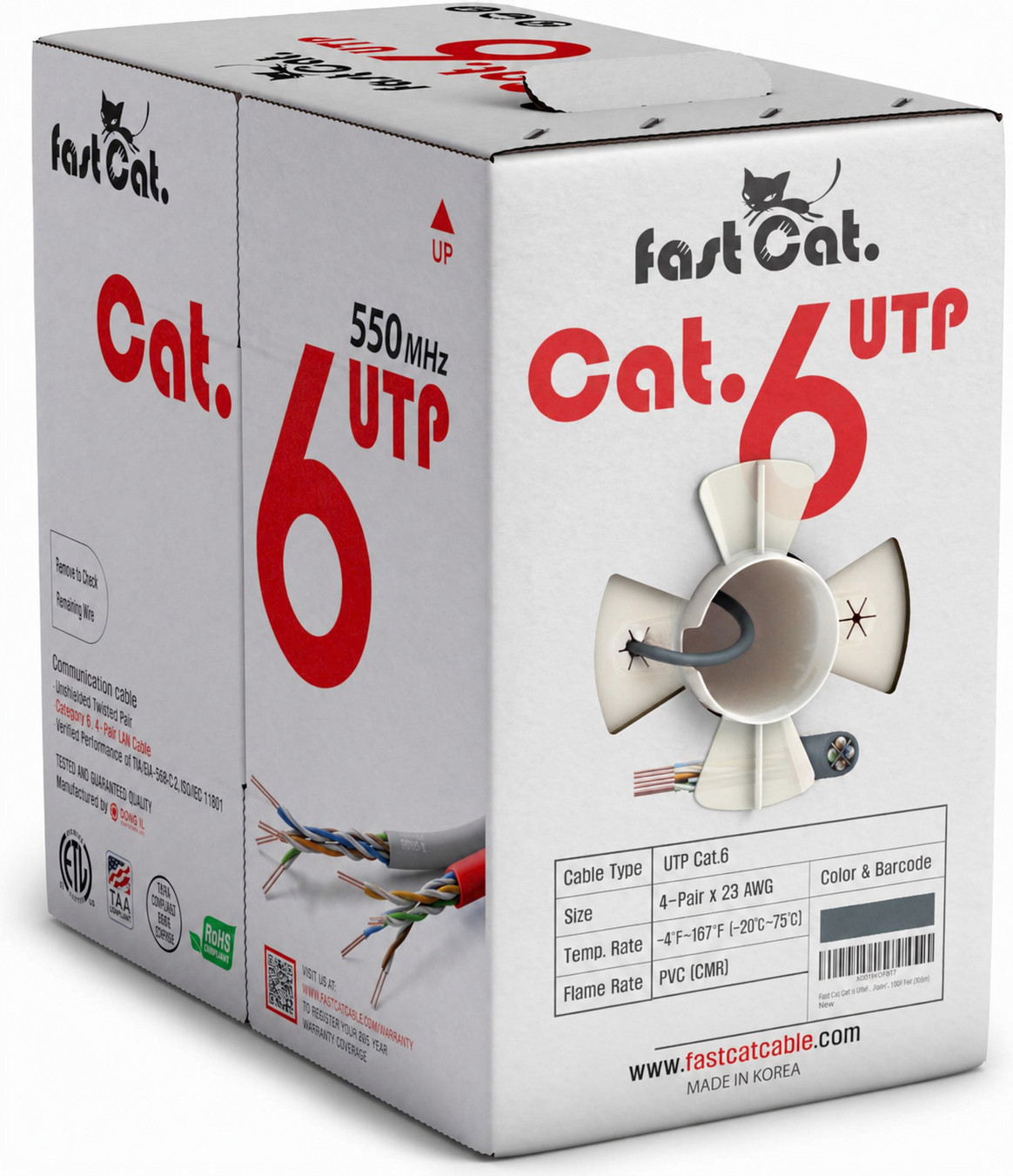 Cat6 Ethernet Cable - 23 AWG, CMR, Solid Bare Copper - 998ft - Gray