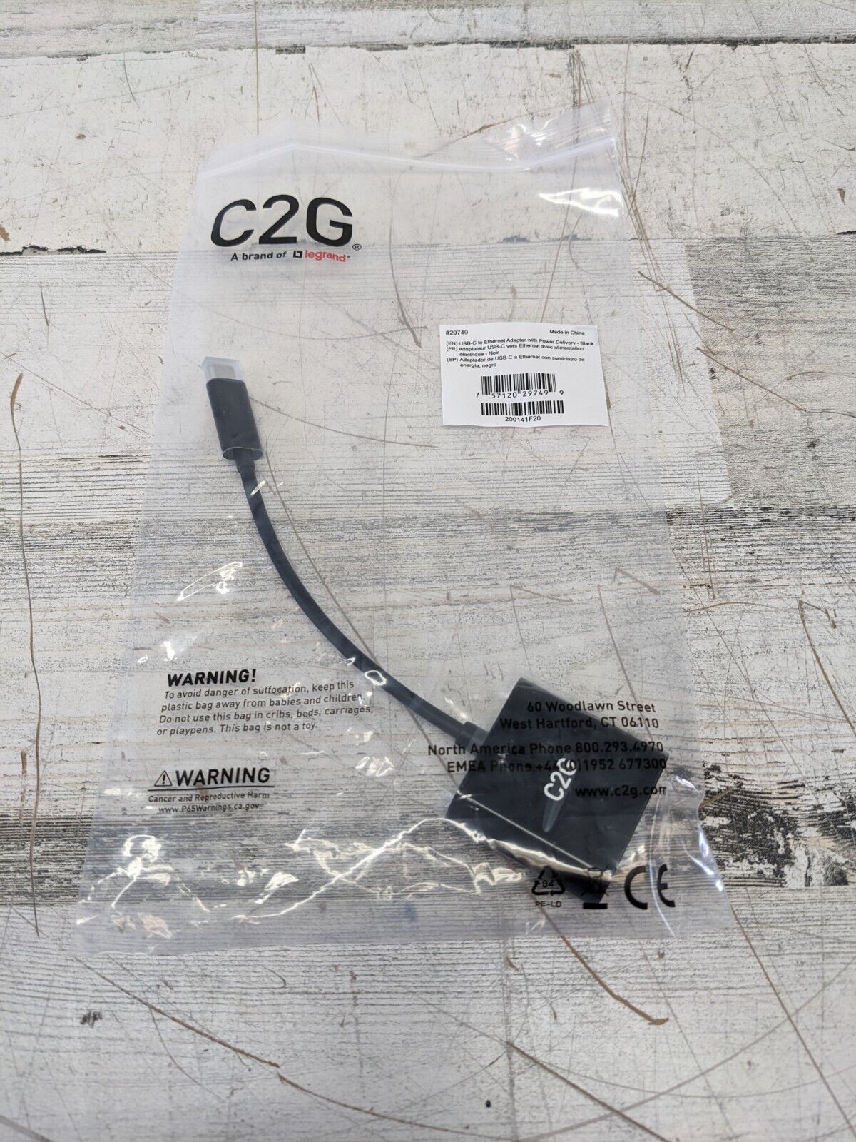 C2G 29749 USB-C TO ETHERNET ADAPTER W/ POWER DELIVERY - (NEW)