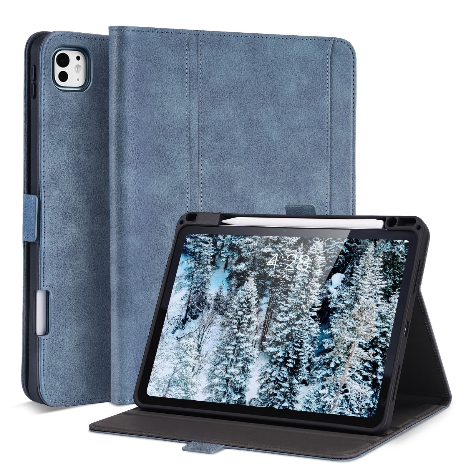 Handmade Case for iPad Pro 11 Inch (M5/M4) 2025/2024 with Pencil Holder Blue