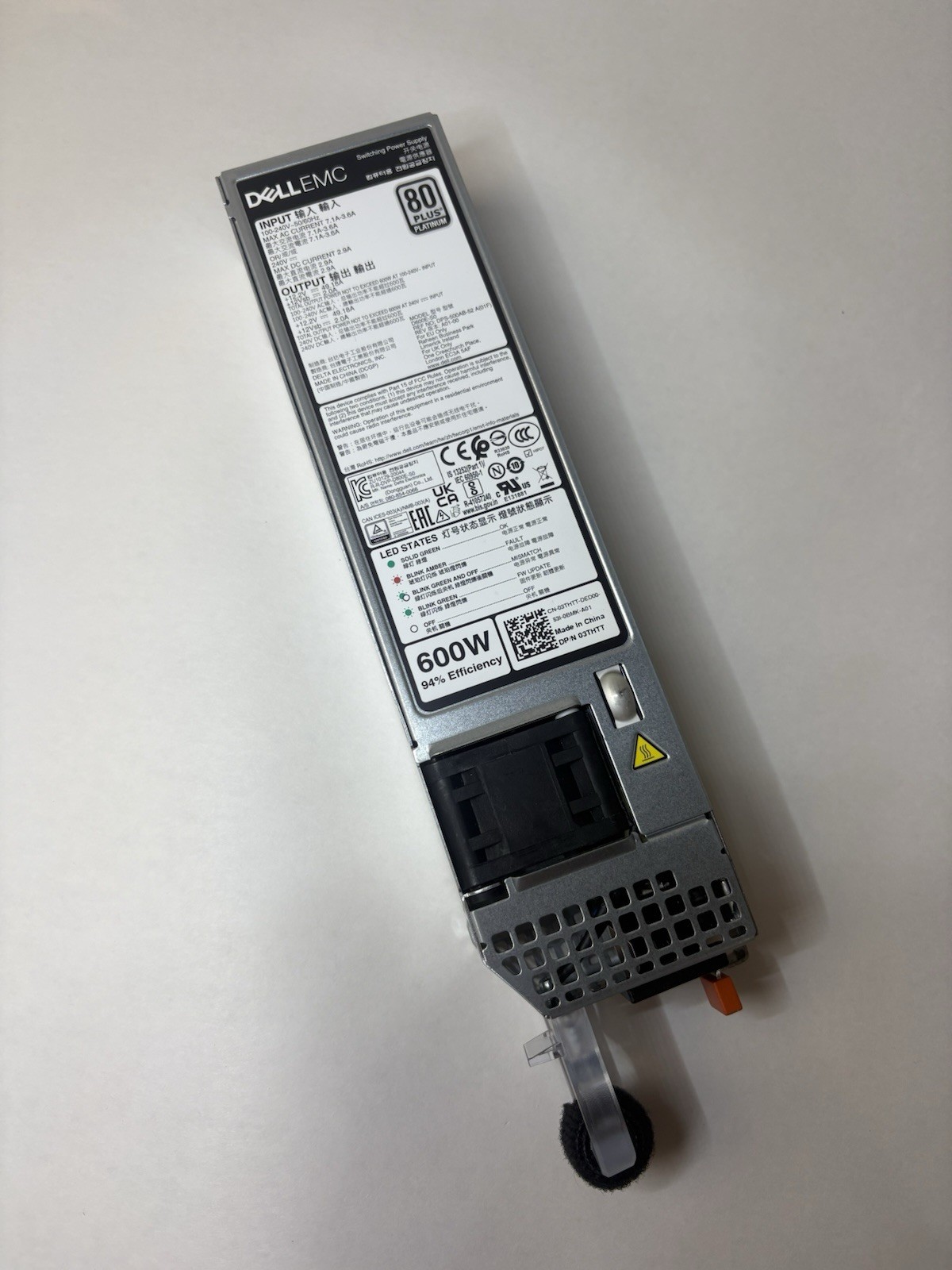 Dell PowerEdge 15th Gen 600W 80 Plus Platinum Power Supply PSU - 03THTT