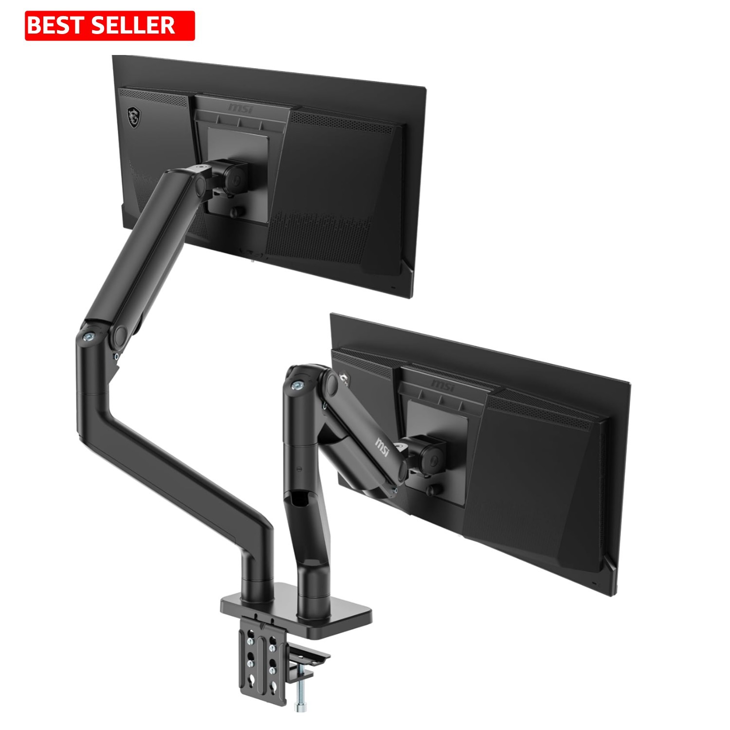 Ergonomic Dual Monitor Arms - 17-45" Support, Articulating, Black Metal Finish