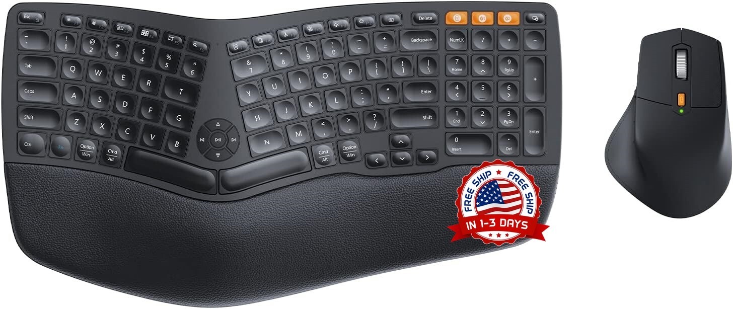 Teclado dividido ergonómico inalámbrico con modo dual 2.4G y función Bluetooth