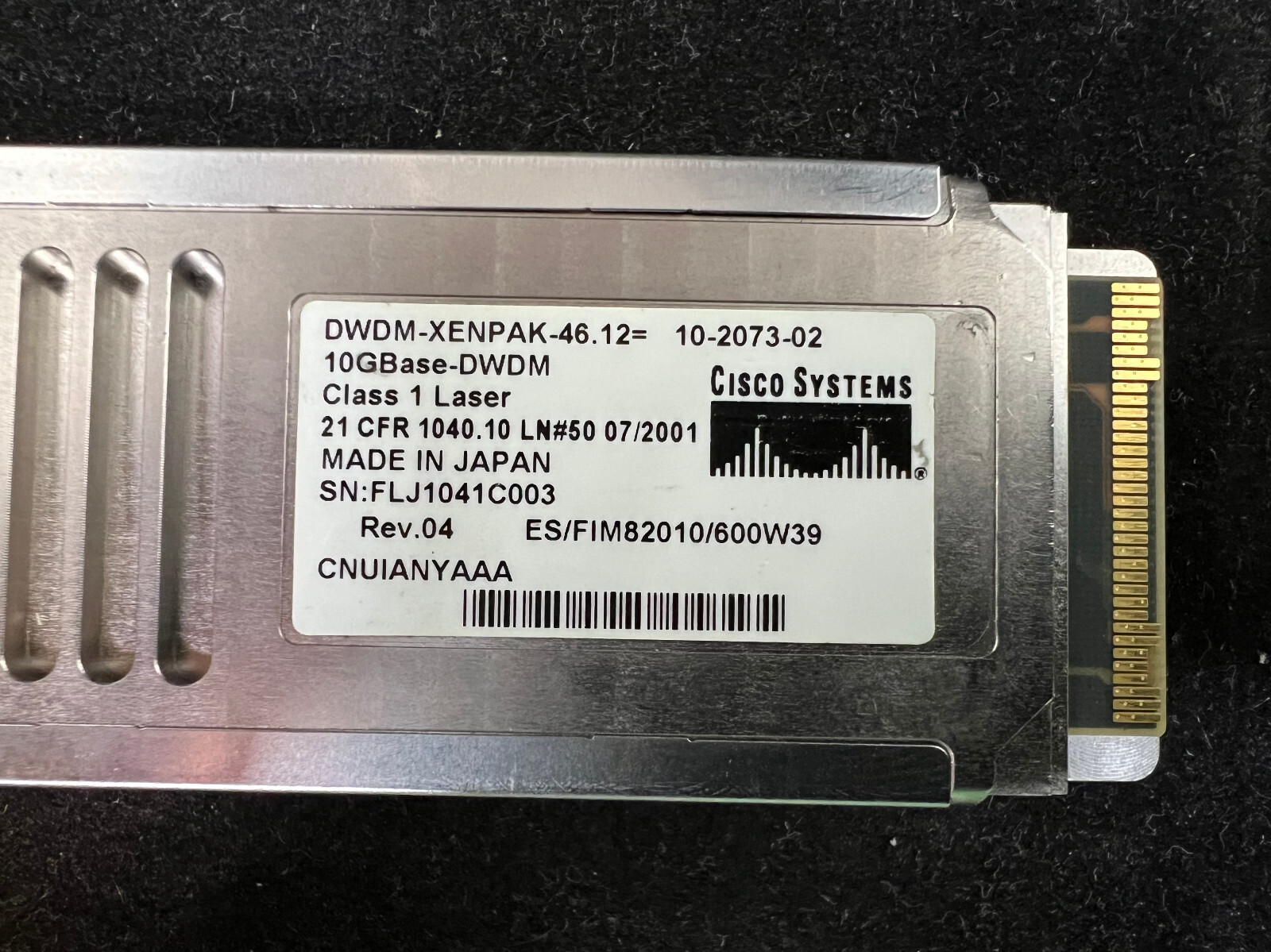 Cisco DWDM-XENPAK-46.12 10-2073-02 10G 80km 1546.12nm Ch 39 Optical Transceiver