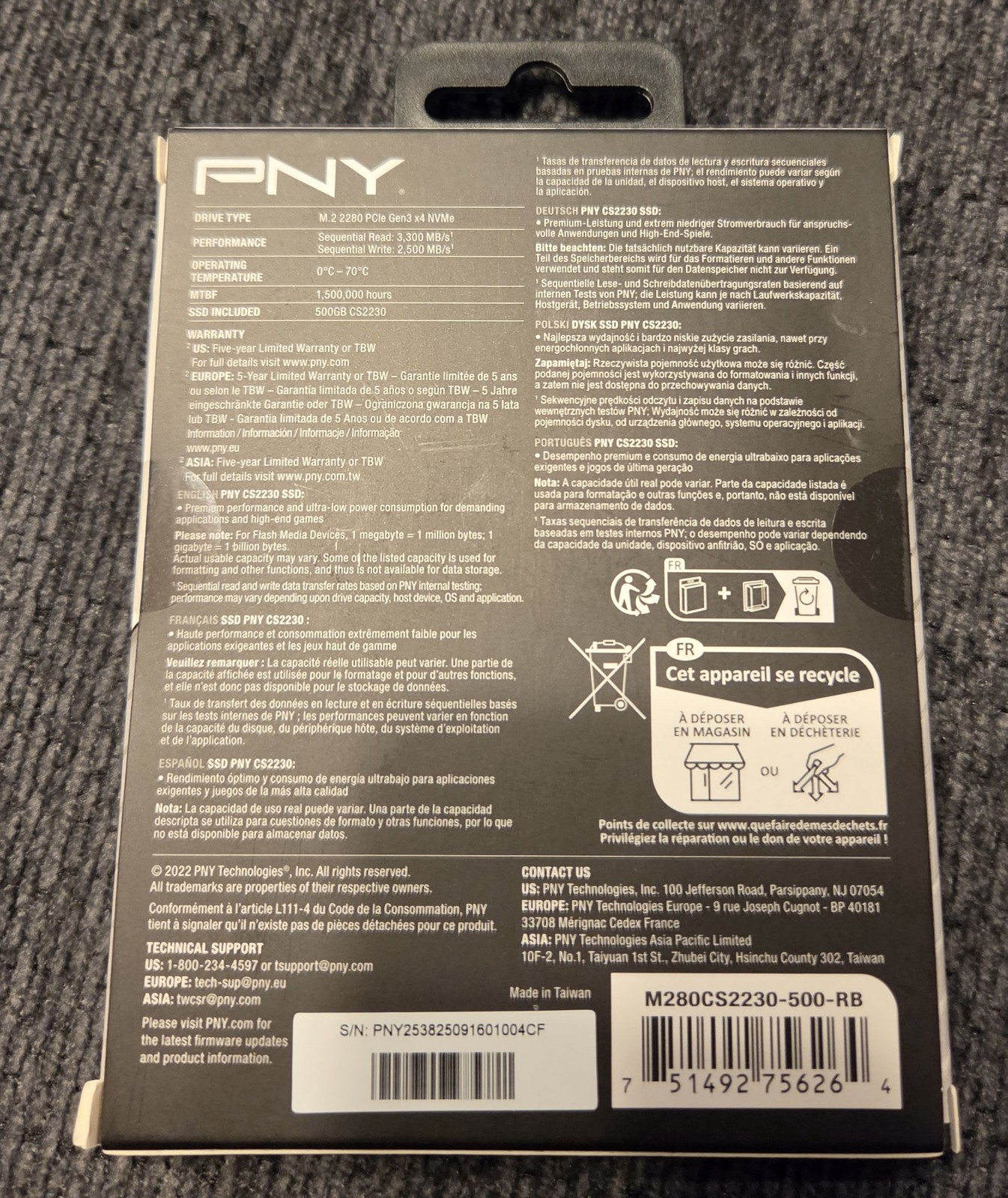 PNY CS2230 SSD 500GB 2280 M2 NVMe PCIe Gen3 x4 Brand New & Sealed
