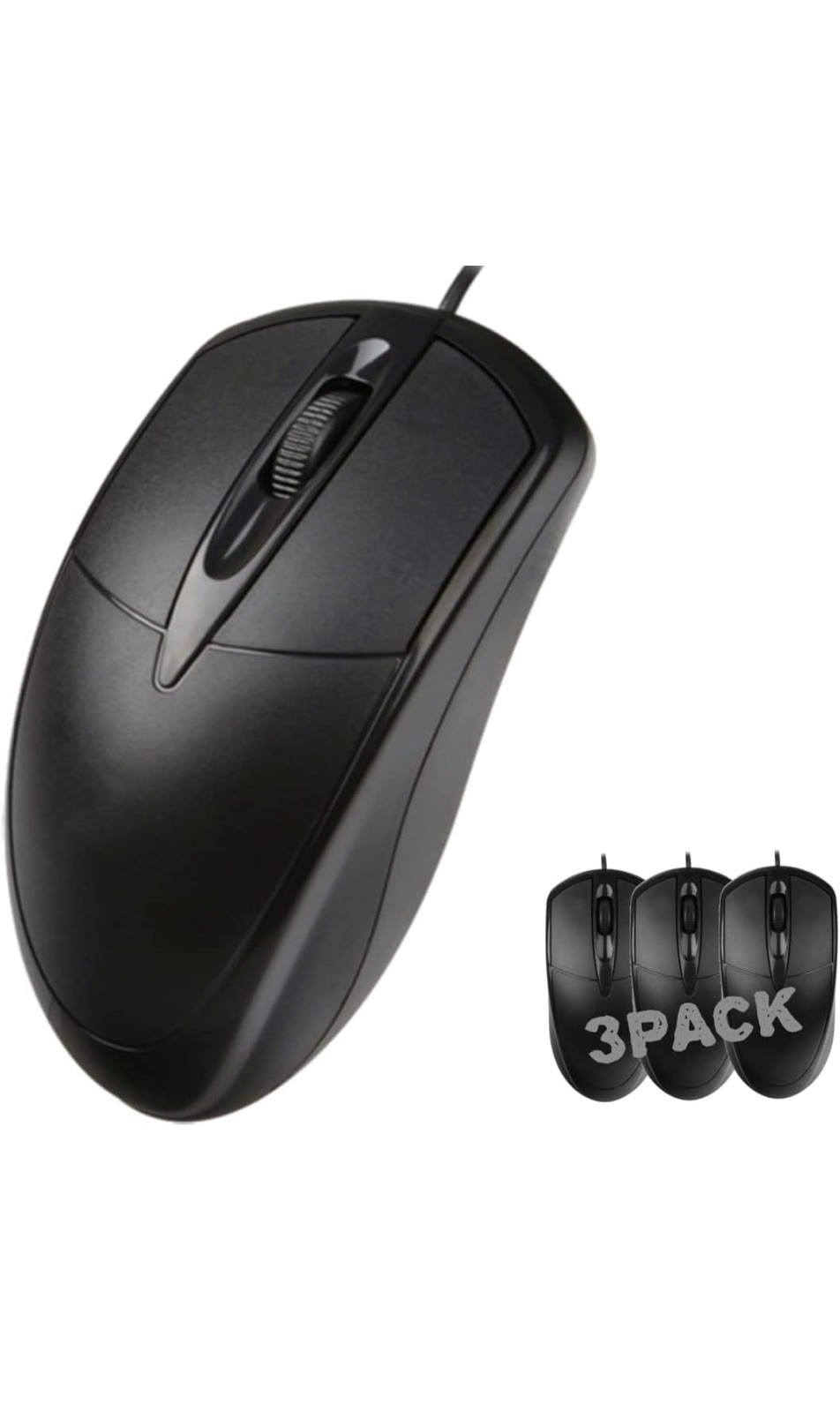 3PACK USB Mouse Corded for Desktop Computer Black Heavy Duty Plain Classic Mouse