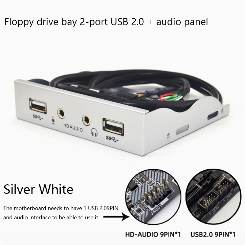3.5inch 9Pin to USB 2.0 Hub Front Panel with Audio Cable Floppy Bay Bracket New