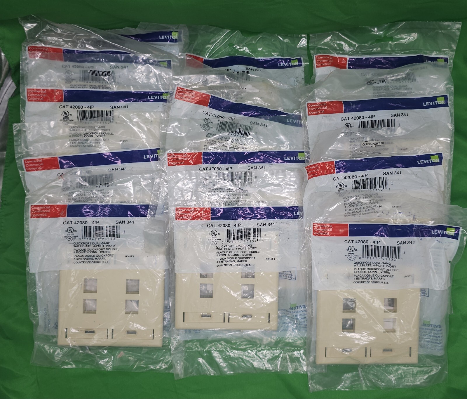 (13) LEVITON IVORY 42080-4IP QUICKPORT 4-PORT DUAL-GANG WALLPLATE *NEW OPEN BOX*