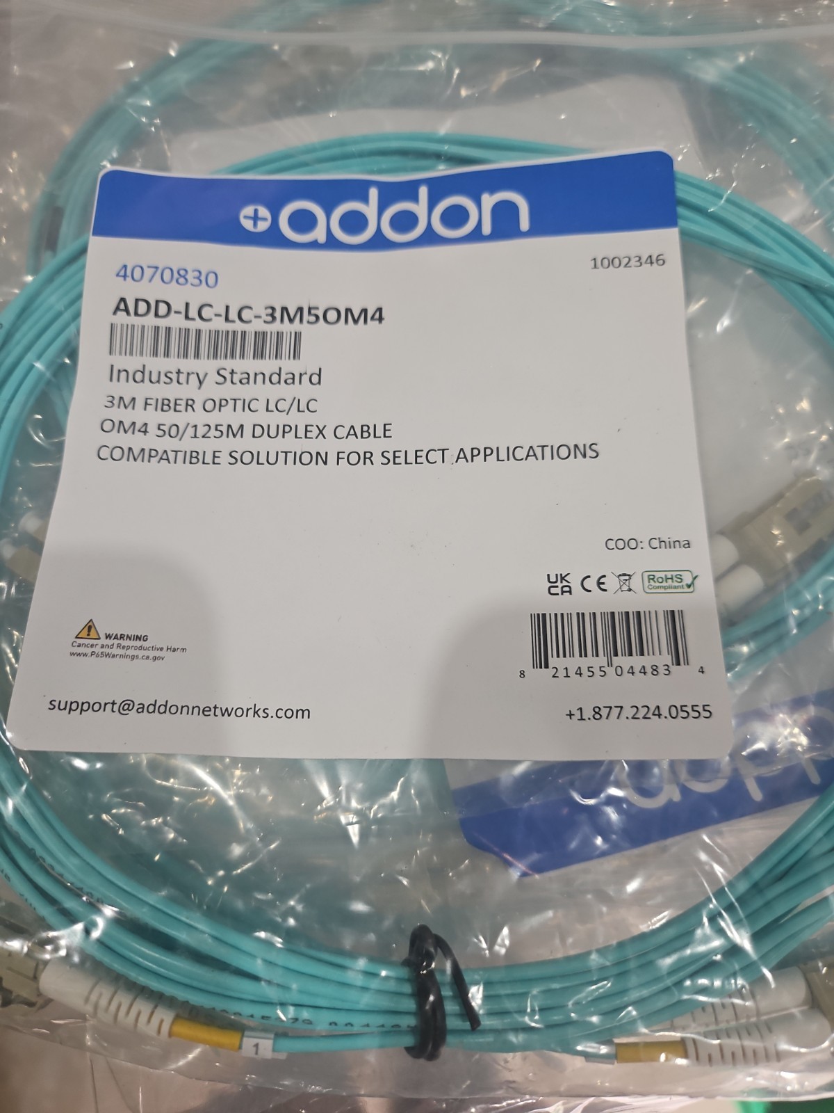 Lot of 18 OM4 LC to LC Fiber Optic Patch Cable Multimode Duplex 50/125 2M - 4823