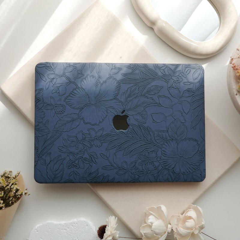 Blue Carved Flower Leather Case For Macbook Neo M5 Air 13 15 Pro 14 16 11 12 in