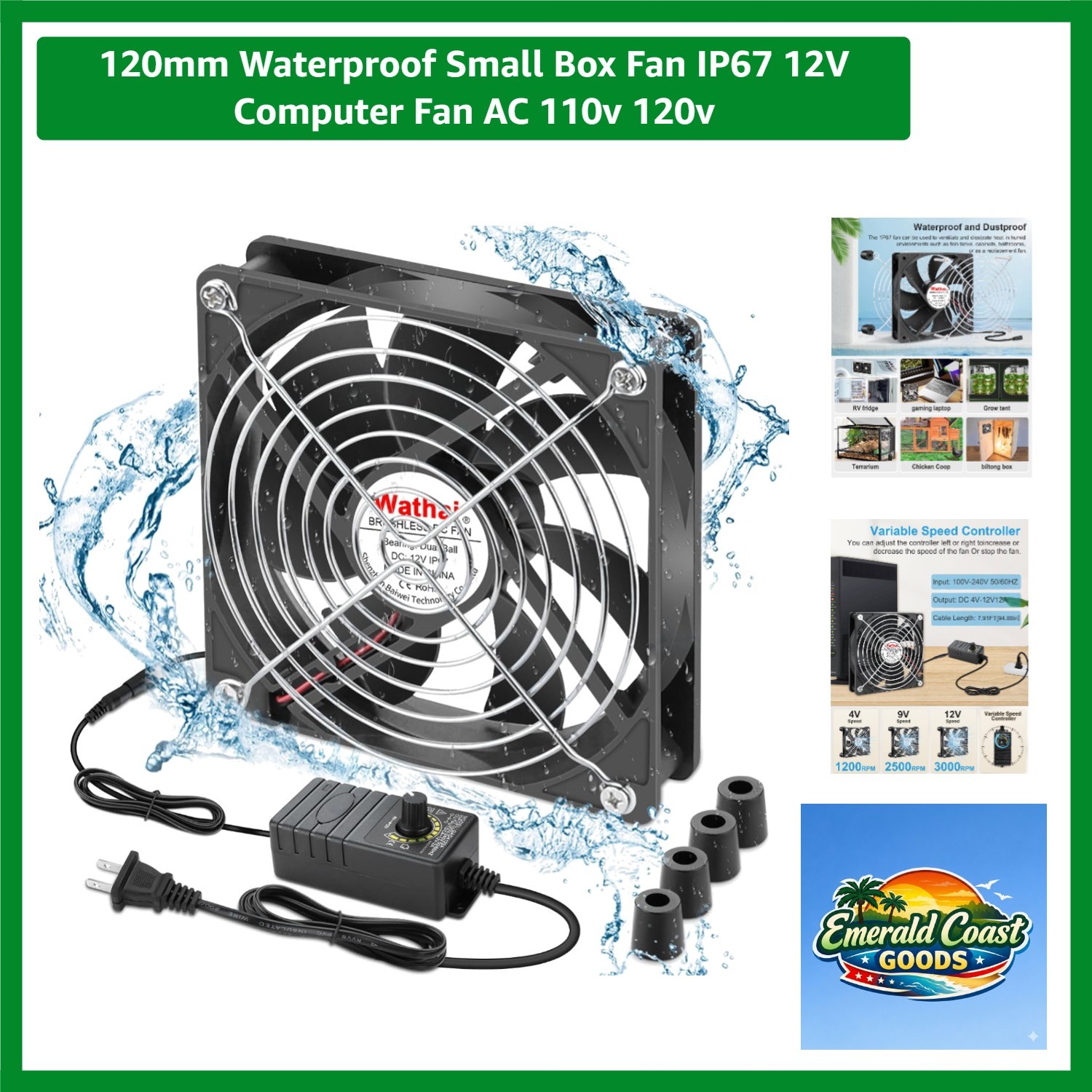 120mm Waterproof Small Box Fan  12V Computer Fan AC 110v 120v