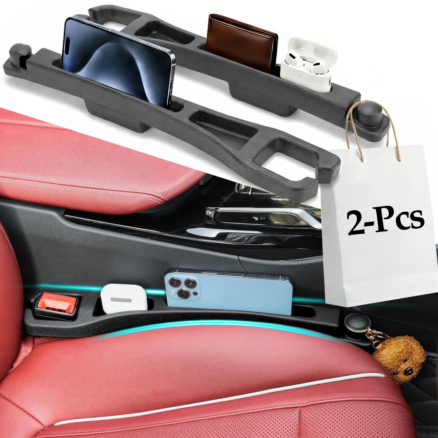 Car Seat Gap Filler of 2, Universal Seat Gap Filler Strip with Organizer