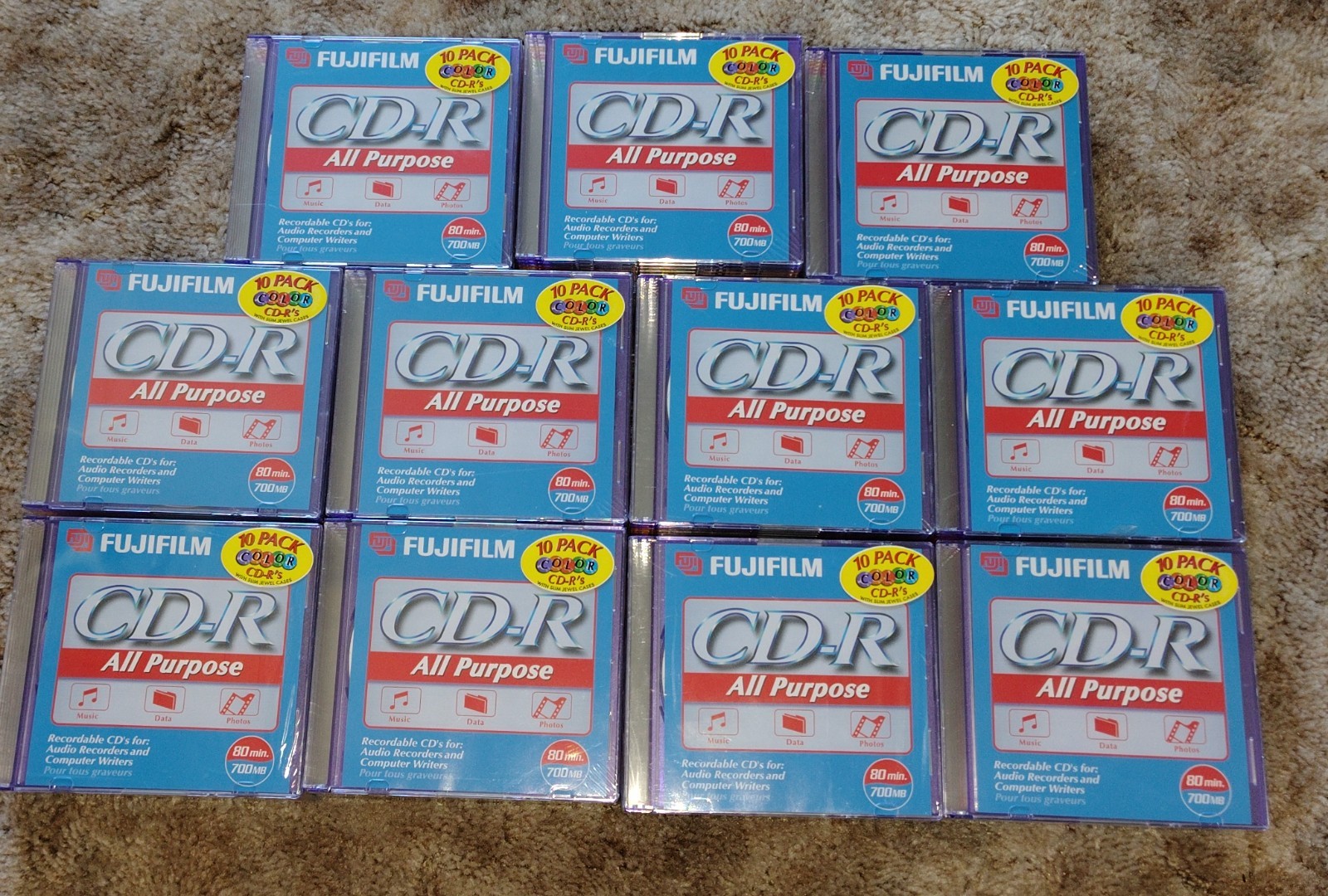 Lot of 100+ Fujifilm Blank CD-R Discs Colors
