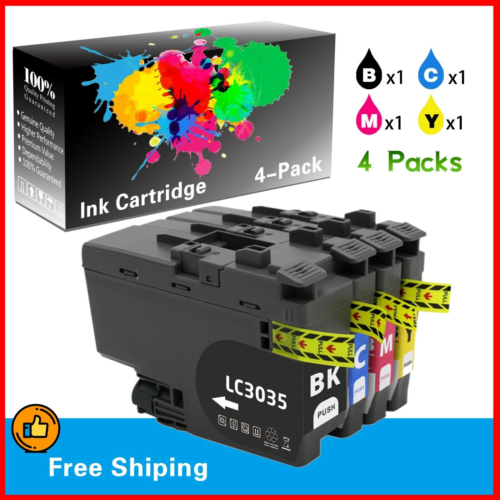 4 PACK Color LC3035 LC3035XXL Ink Cartridge for MFC-J815DW MFC-J995DW XL