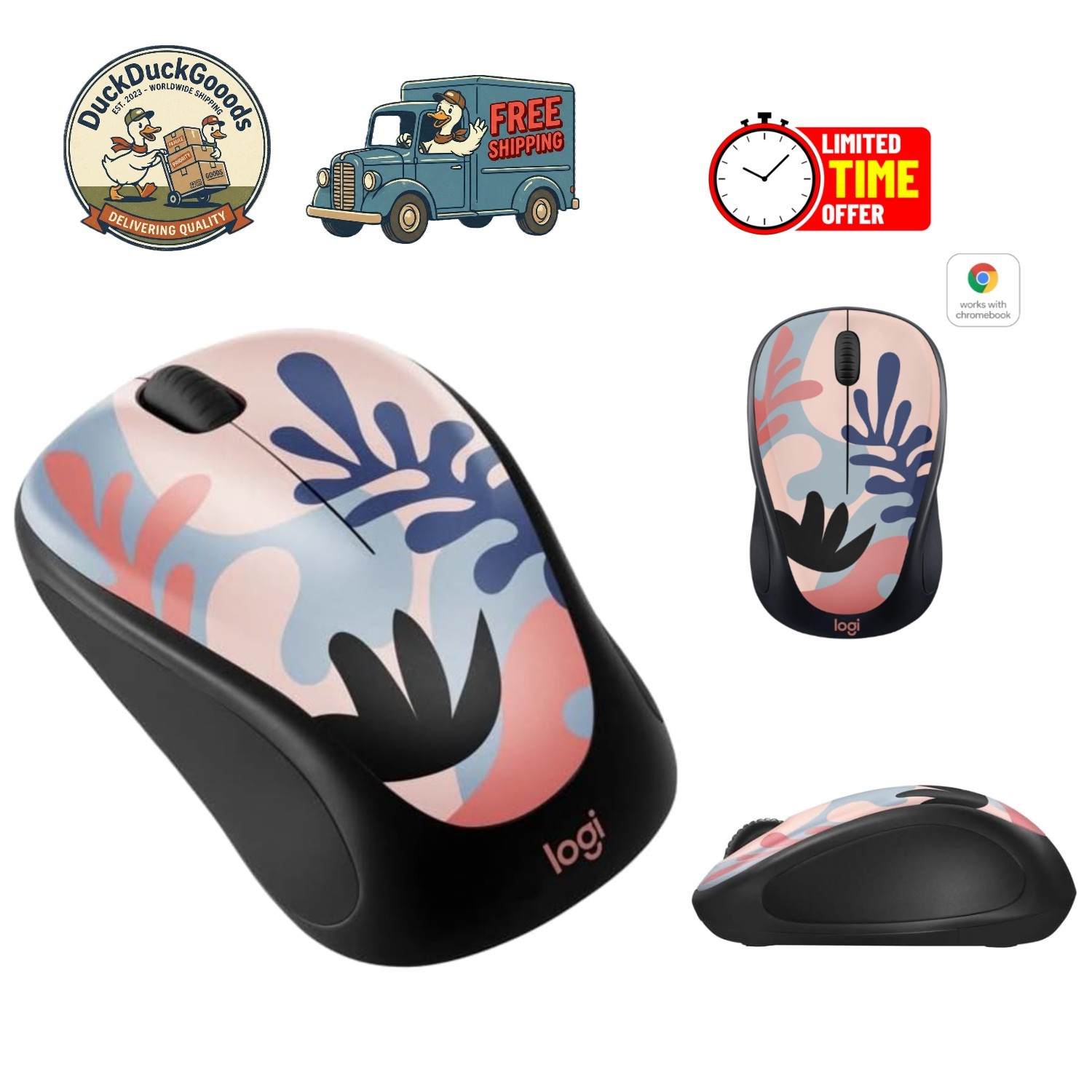 Stylish Wireless Mouse with 2.4 GHz Connectivity - USB Receiver, 18- Life