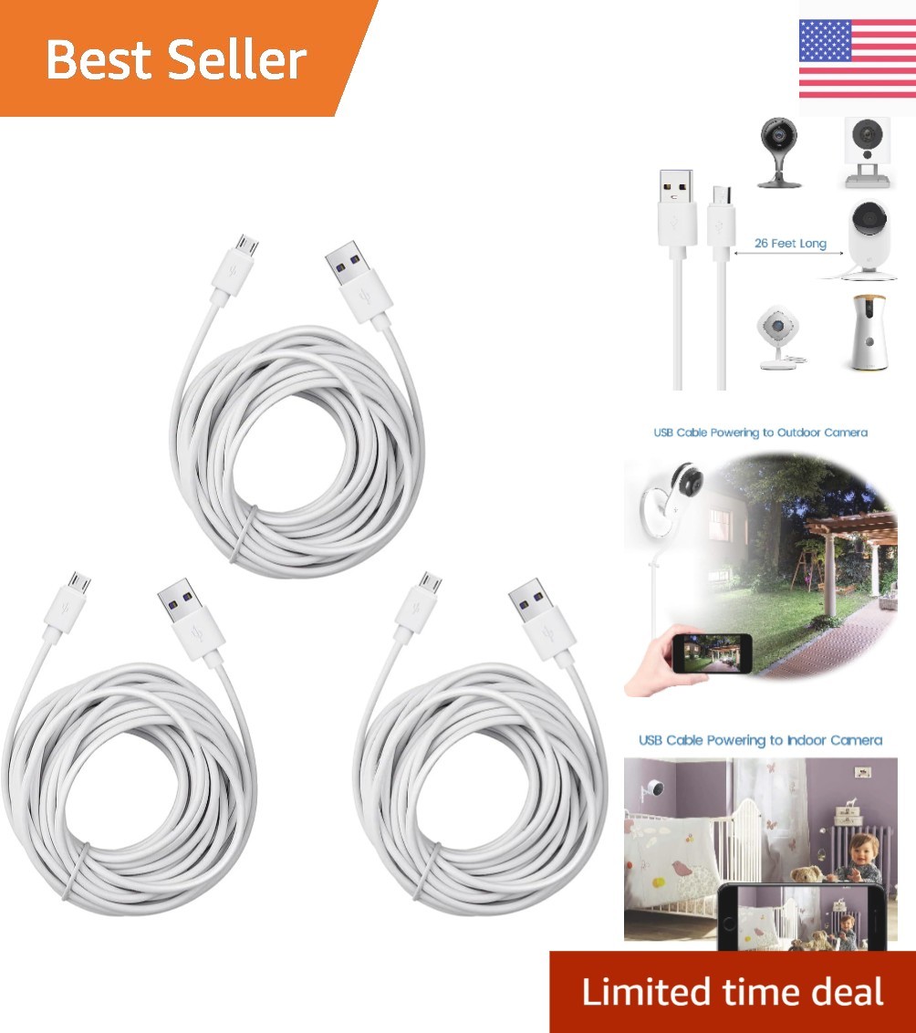 25 Ft Extra Long USB Extension Cable - Perfect for Wyze Cam and Outdoor Use