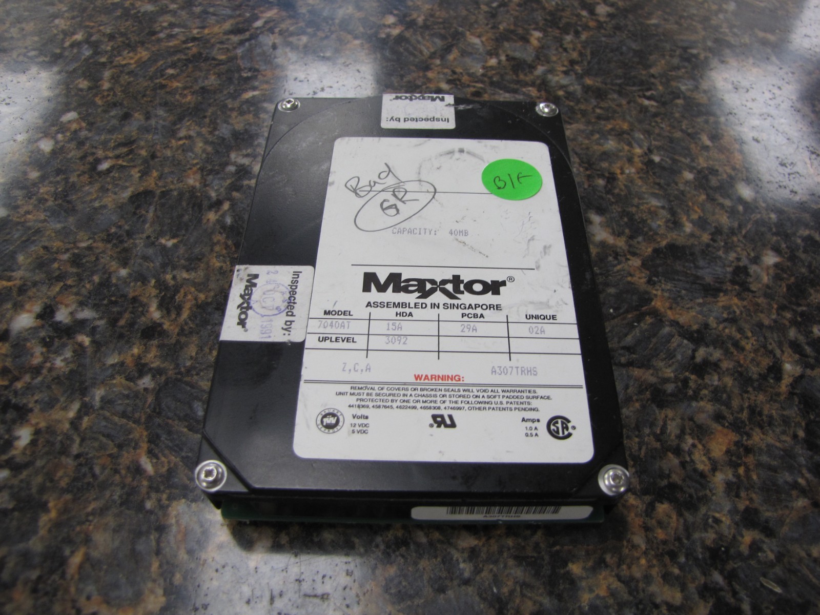Vintage MAXTOR 7040AT 40MB 3.5"HH SCSI1 SE Internal Hard Drive - PARTS- IY49