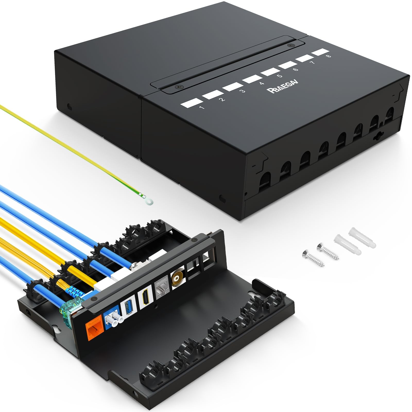 PBAEGAV 8 Port Blank Patch Panel 1U 8 Panel, Black